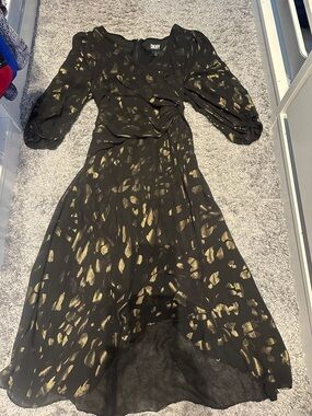 DKNY Black and Gold High-Low Wrap Dress